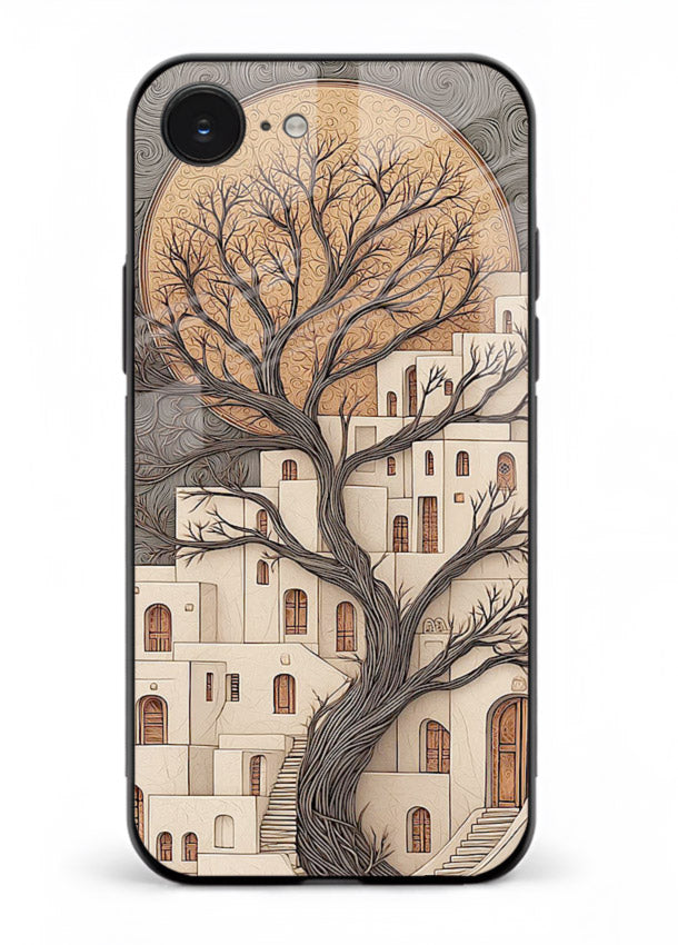 Ancient Moon Village glowing moon village artwork iphone 16e glass back cover
