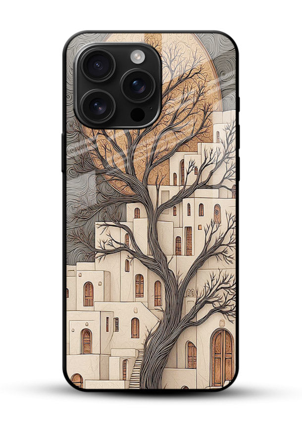 Ancient Moon Village glowing moon village artwork glossy vibrant premium glass back cover - Angle Front