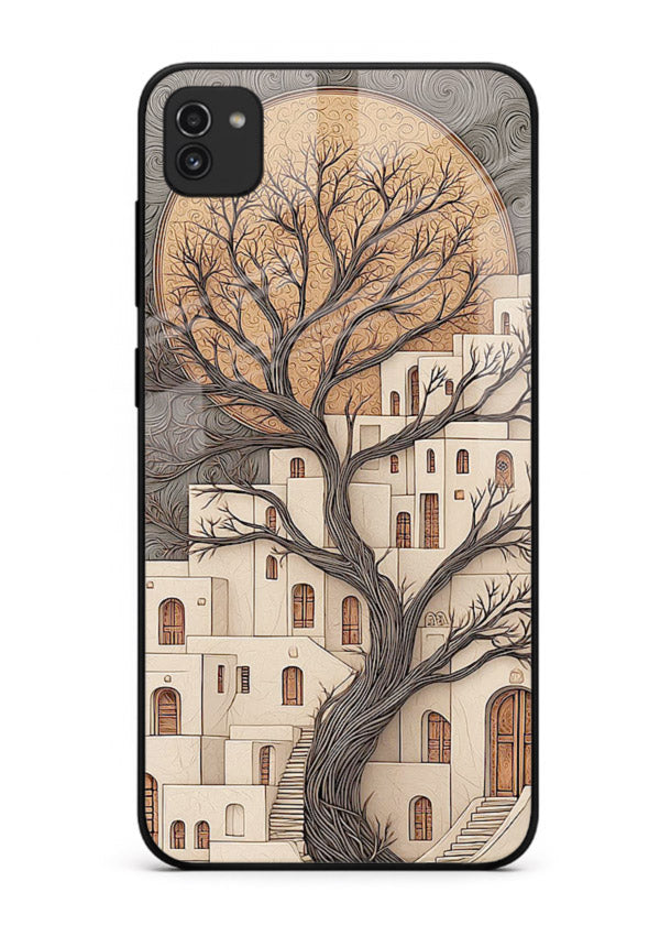 Ancient Moon Village glowing moon village artwork Samsung A03 glass back cover