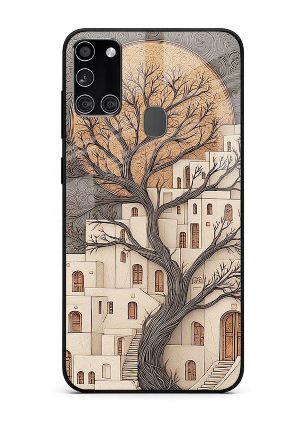 Ancient Moon Village glowing moon village artwork Samsung A21s glass back cover