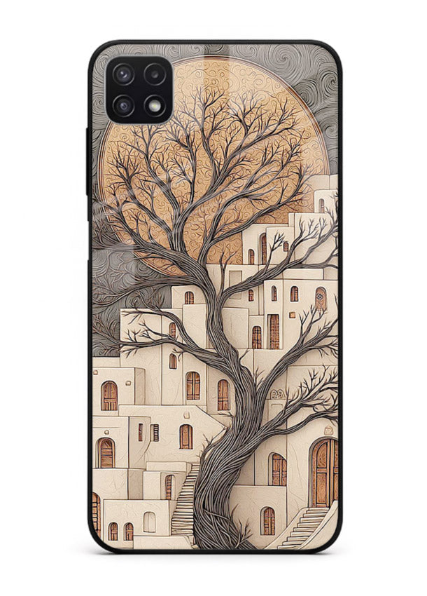 Ancient Moon Village glowing moon village artwork Samsung A22 5G glass back cover