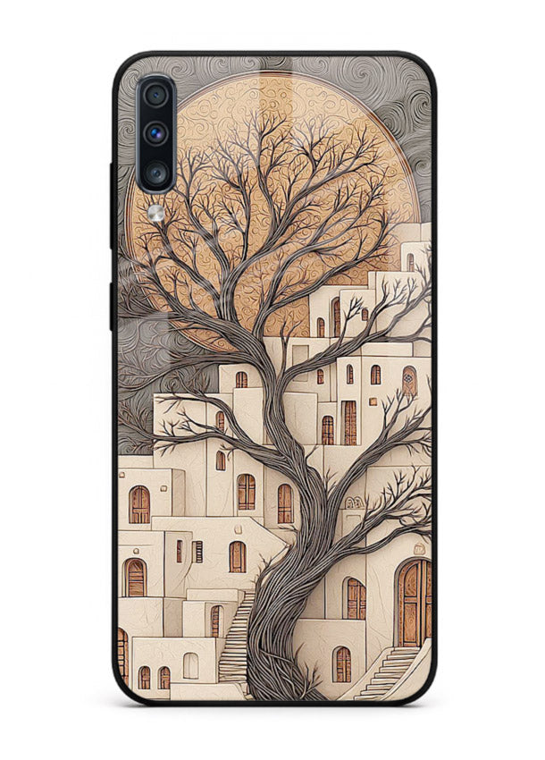 Ancient Moon Village glowing moon village artwork Samsung A70 glass back cover