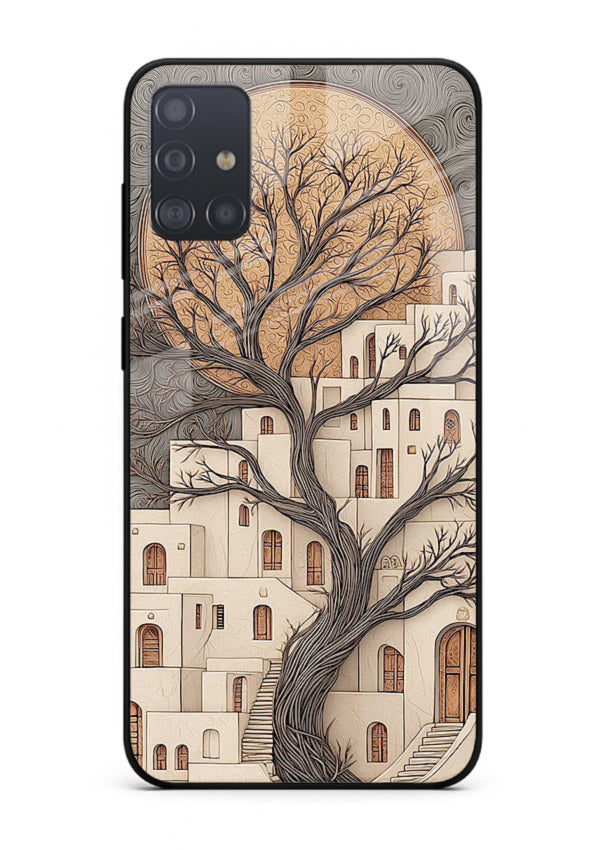 Ancient Moon Village glowing moon village artwork Samsung A71 glass back cover