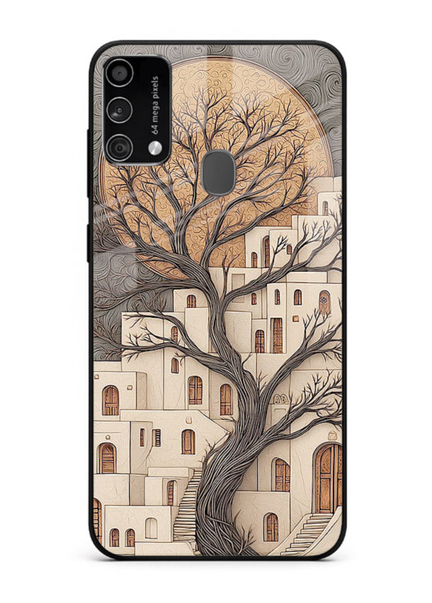 Ancient Moon Village glowing moon village artwork Samsung F41 glass back cover