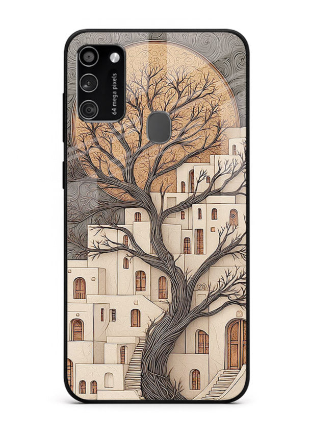 Ancient Moon Village glowing moon village artwork Samsung M21 glass back cover