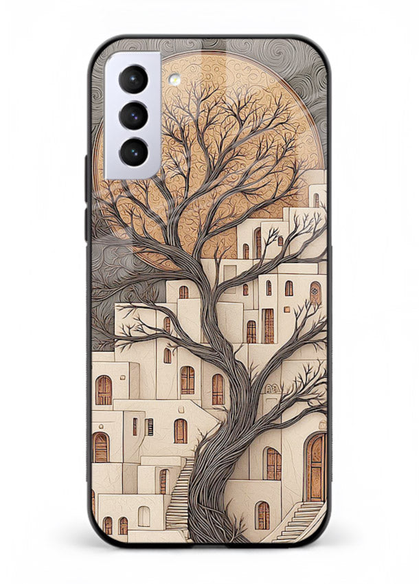 Ancient Moon Village glowing moon village artwork Samsung S21 Plus glass back cover