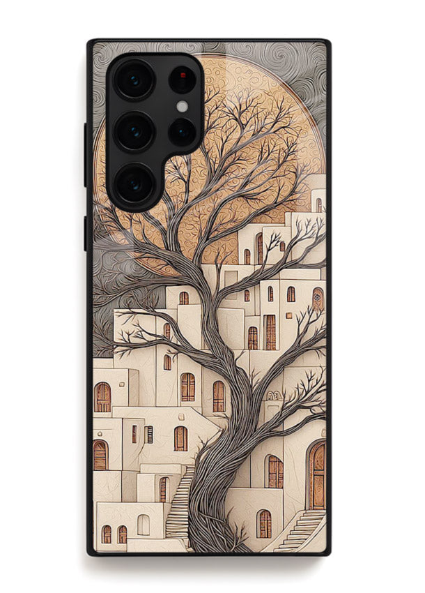 Ancient Moon Village glowing moon village artwork Samsung S24 Ultra glass back cover