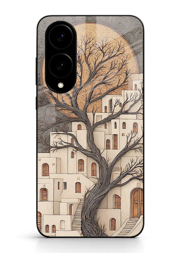 Ancient Moon Village glowing moon village artwork Samsung S25 Edge glass back cover