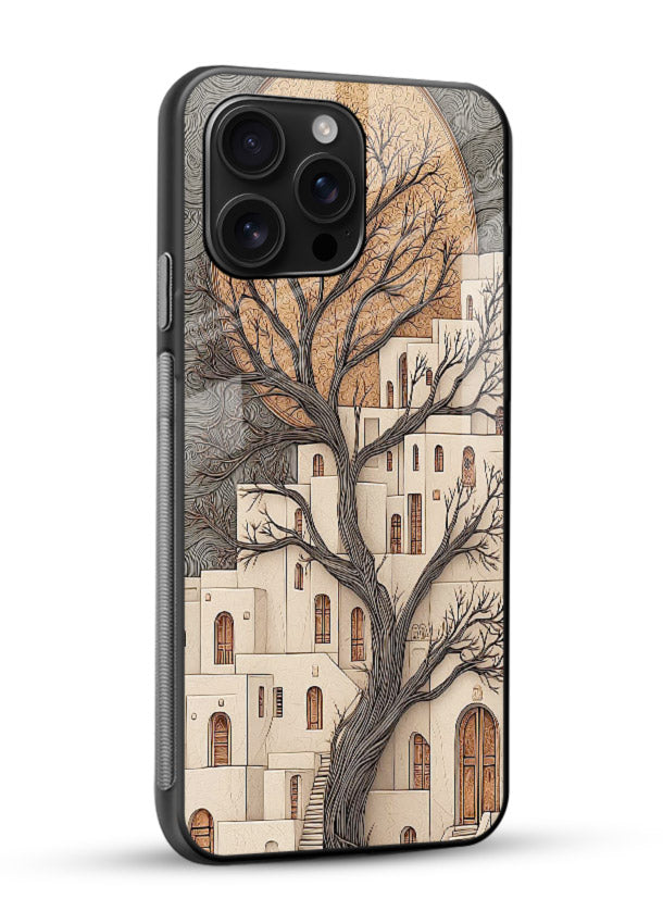 Ancient Moon Village glowing moon village artwork glossy vibrant premium glass back cover - Angle Side