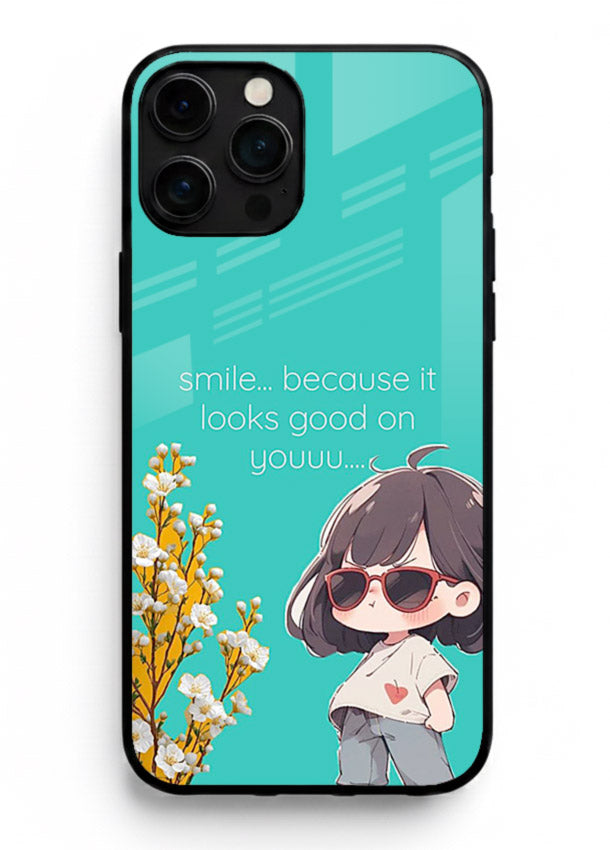 Anime Girl Wink kawaii illustration iphone 14 pro max glass back cover