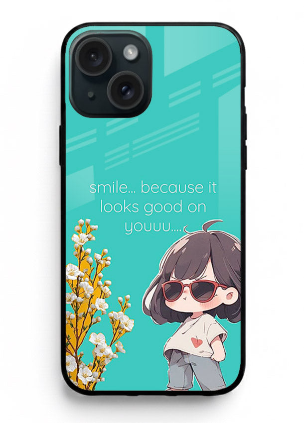 Anime Girl Wink kawaii illustration iphone 14 glass back cover