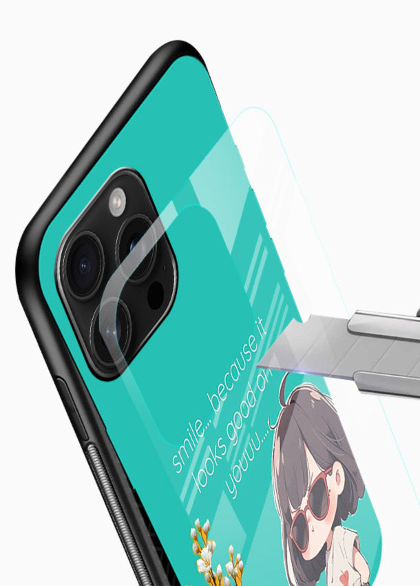 Anime Girl Wink kawaii illustration glossy vibrant premium glass back cover - Angle Blade