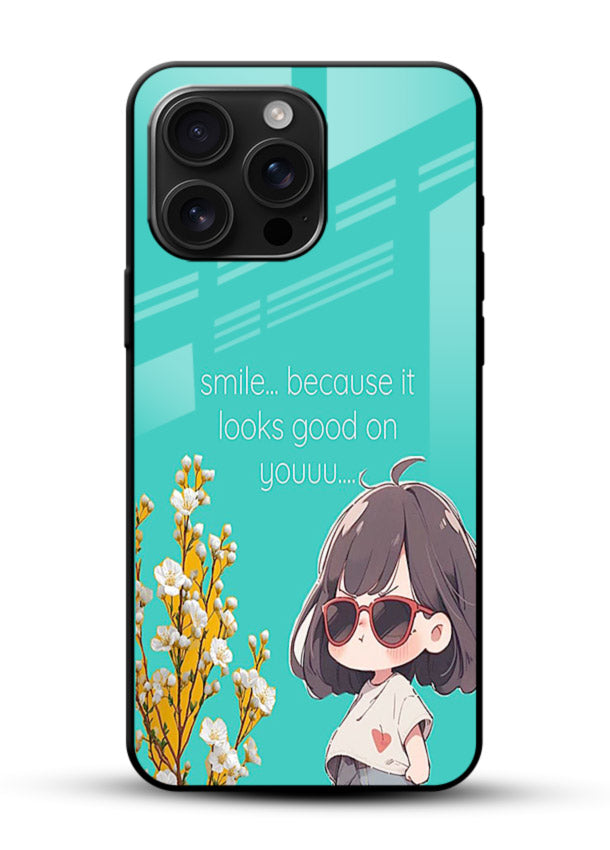 Anime Girl Wink kawaii illustration glossy vibrant premium glass back cover - Angle Front