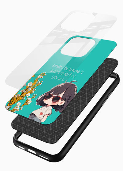 Anime Girl Wink kawaii illustration glossy vibrant premium glass back cover - Angle Layers