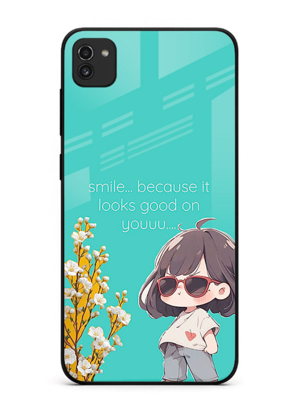 Anime Girl Wink kawaii illustration Samsung A03 glass back cover