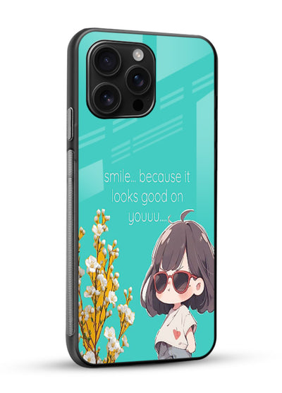 Anime Girl Wink kawaii illustration glossy vibrant premium glass back cover - Angle Side