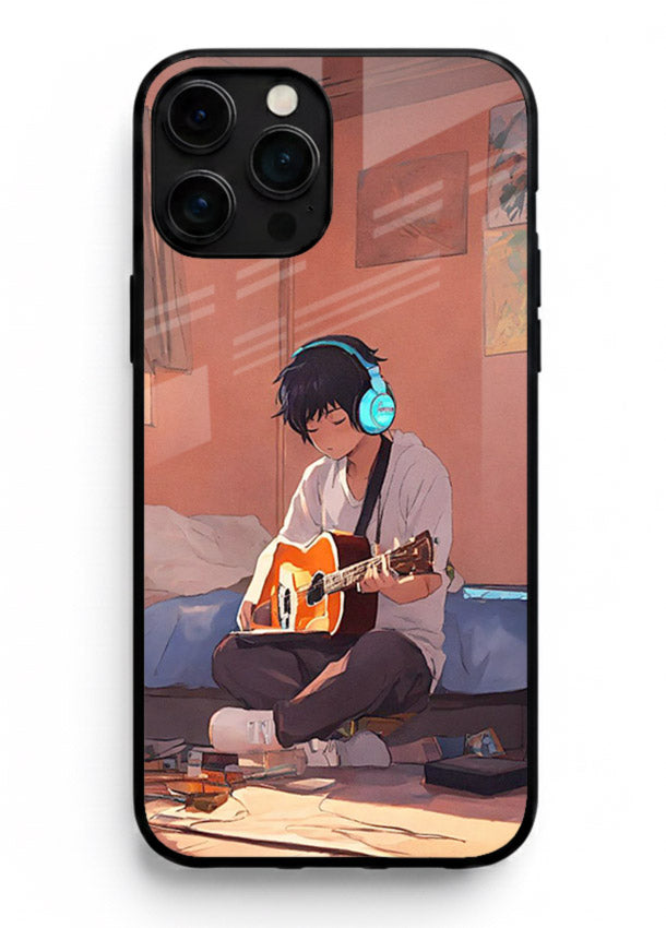 anime guitar room aesthetic art iphone 16 pro max glass cover cozy warm anime scene case