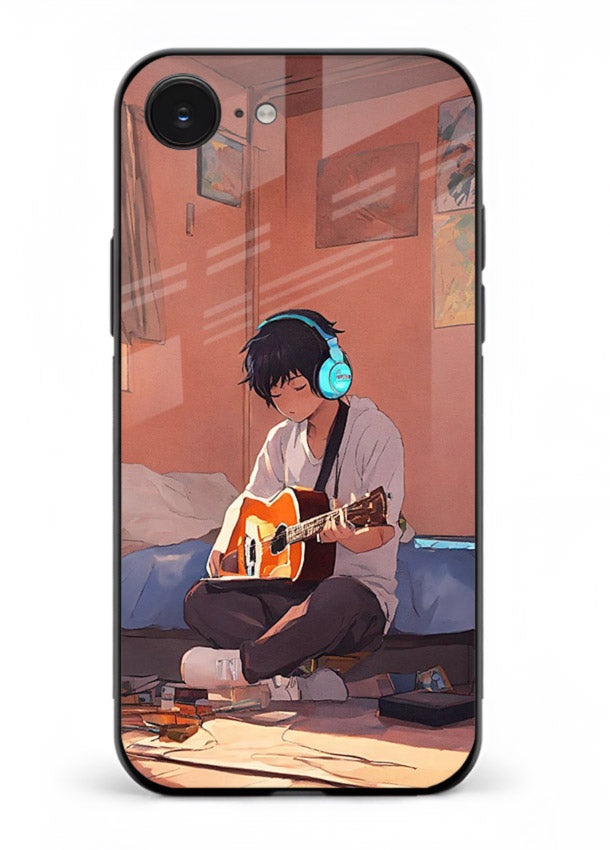 anime guitar room aesthetic art iphone 16e glass cover cozy warm anime scene case