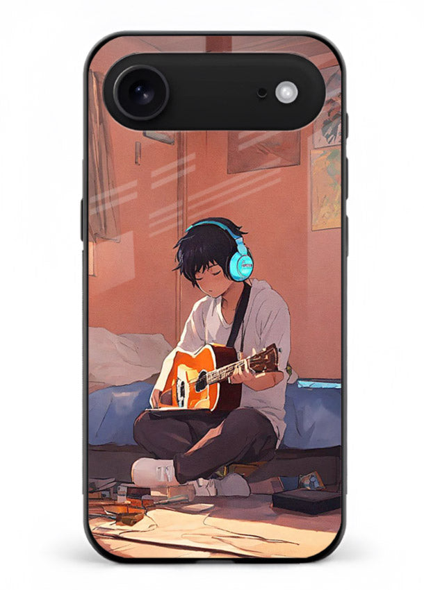 anime guitar room aesthetic art iphone 17 air glass cover cozy warm anime scene case