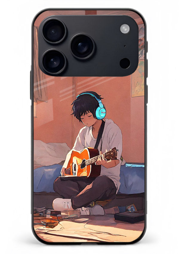 anime guitar room aesthetic art iphone 17 pro max glass cover cozy warm anime scene case