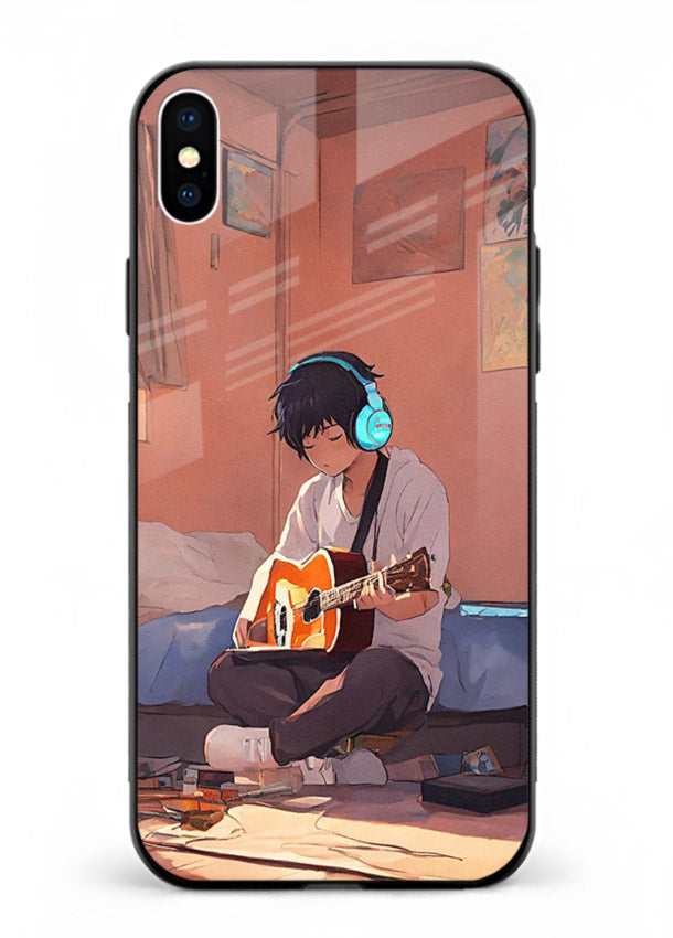 anime guitar room aesthetic art iphone xs max glass cover cozy warm anime scene case