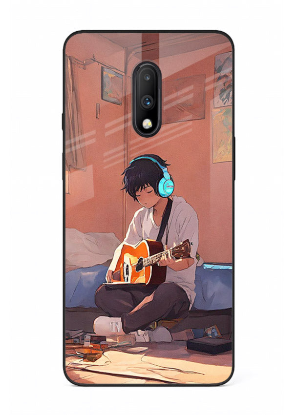 anime guitar room aesthetic art OnePlus 7 glass cover cozy warm anime scene case