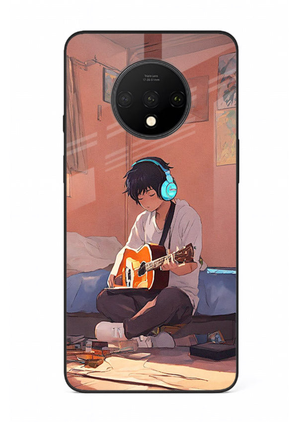 anime guitar room aesthetic art OnePlus 7T glass cover cozy warm anime scene case