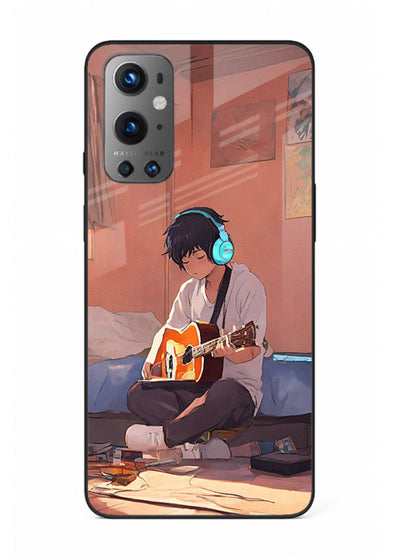 anime guitar room aesthetic art OnePlus 9 glass cover cozy warm anime scene case