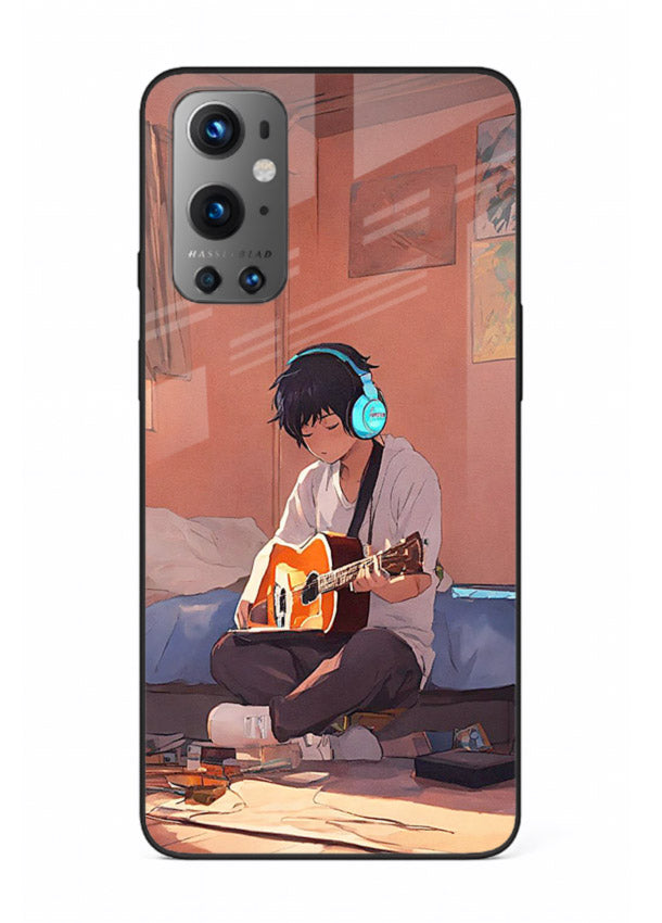 anime guitar room aesthetic art OnePlus 9 glass cover cozy warm anime scene case