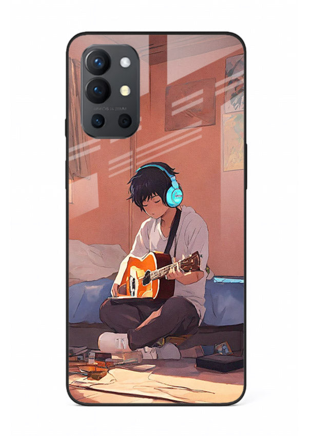 anime guitar room aesthetic art OnePlus 9R glass cover cozy warm anime scene case