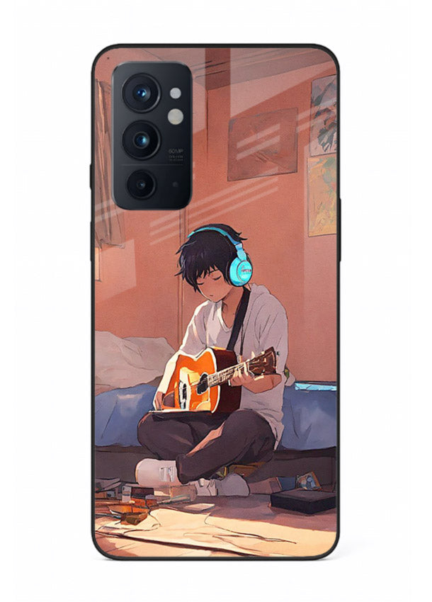anime guitar room aesthetic art OnePlus 9RT glass cover cozy warm anime scene case