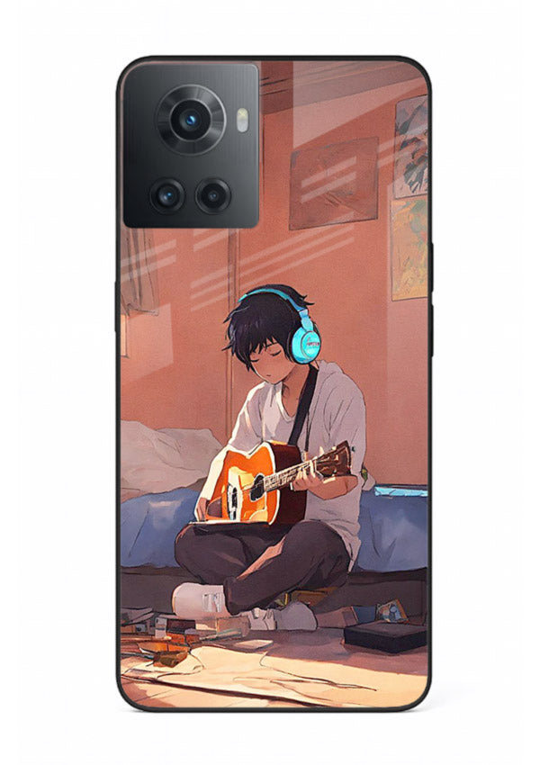 anime guitar room aesthetic art OnePlus 10R glass cover cozy warm anime scene case