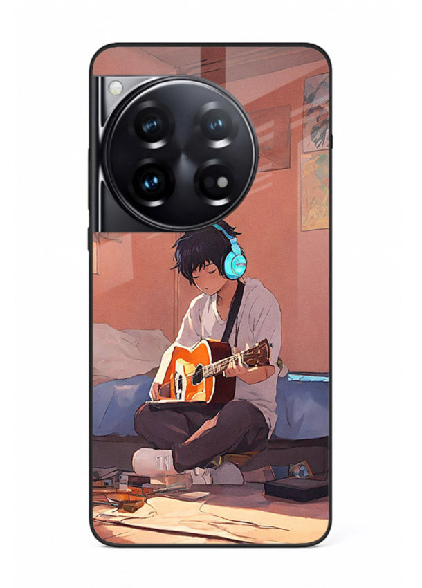 anime guitar room aesthetic art OnePlus 12 glass cover cozy warm anime scene case