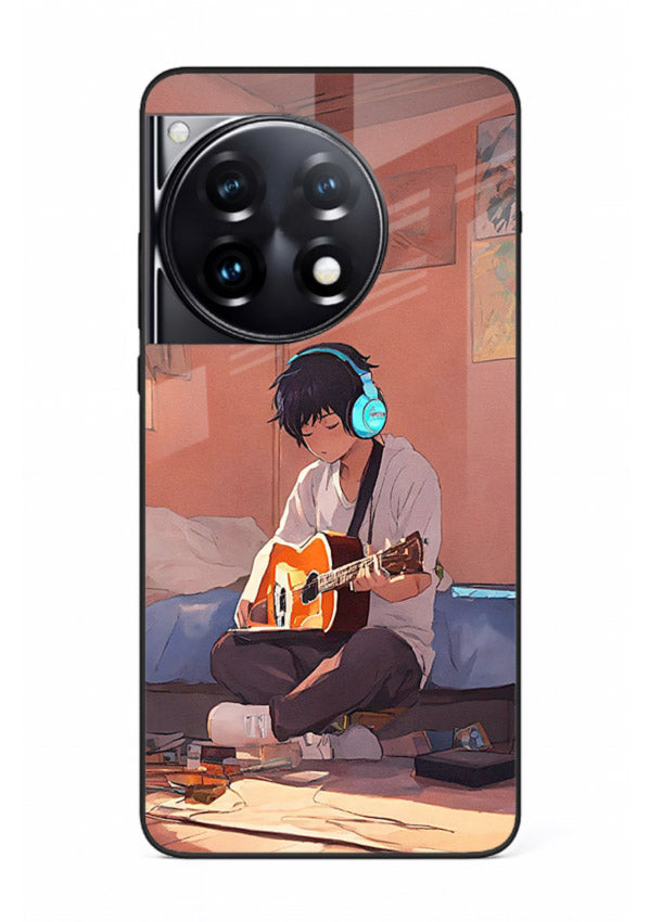 anime guitar room aesthetic art OnePlus 12R glass cover cozy warm anime scene case