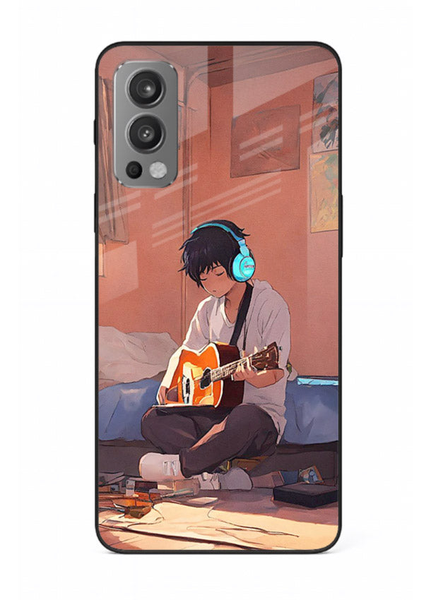 anime guitar room aesthetic art OnePlus Nord 2 glass cover cozy warm anime scene case