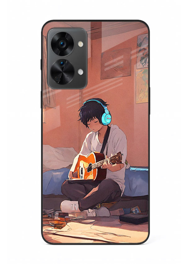 anime guitar room aesthetic art OnePlus Nord 2T glass cover cozy warm anime scene case