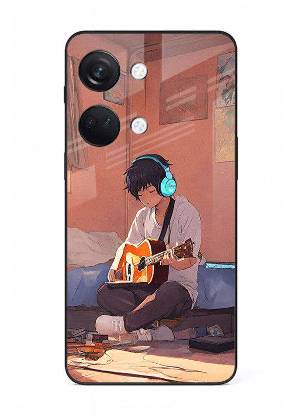 anime guitar room aesthetic art OnePlus Nord 3 glass cover cozy warm anime scene case