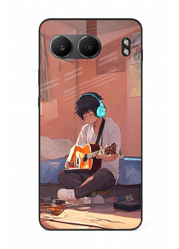 anime guitar room aesthetic art OnePlus Nord 4 glass cover cozy warm anime scene case