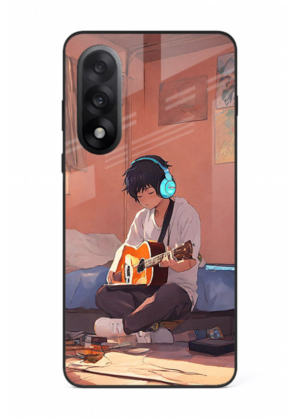 anime guitar room aesthetic art OnePlus Nord 5 glass cover cozy warm anime scene case