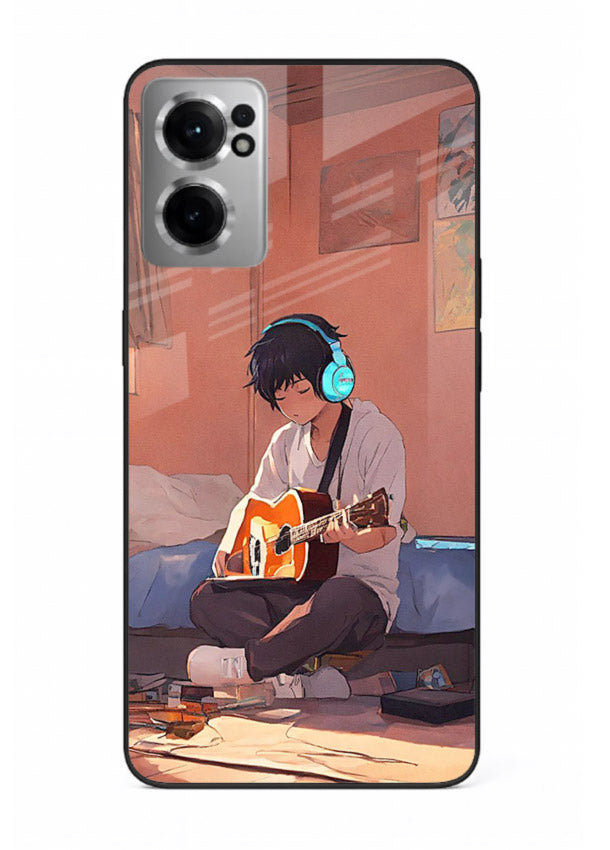 anime guitar room aesthetic art OnePlus Nord CE2 5G glass cover cozy warm anime scene case