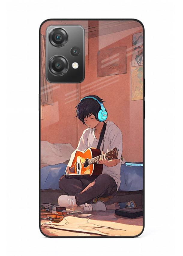 anime guitar room aesthetic art OnePlus Nord CE2 Lite 5G glass cover cozy warm anime scene case