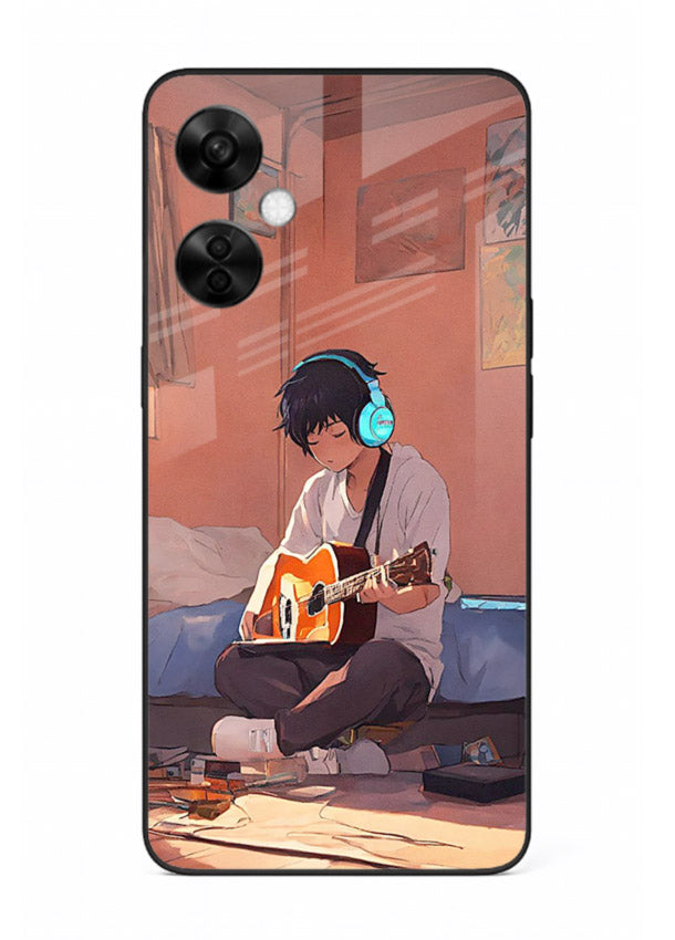 anime guitar room aesthetic art OnePlus Nord CE3 Lite glass cover cozy warm anime scene case