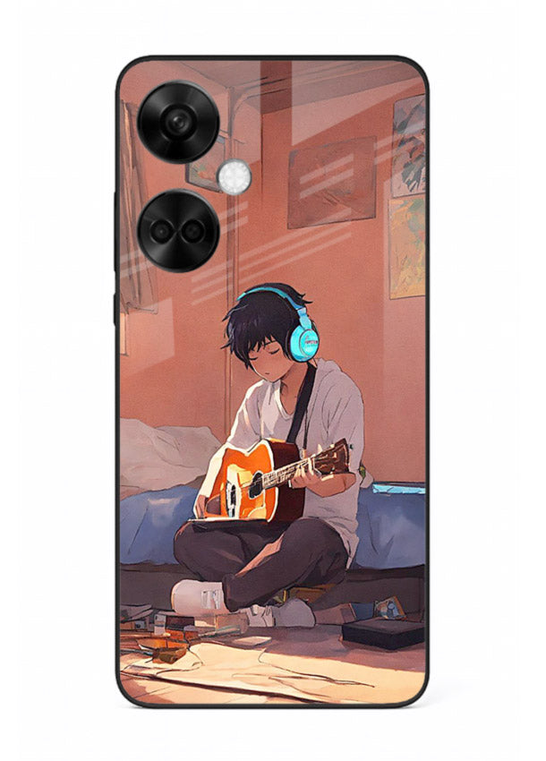anime guitar room aesthetic art OnePlus Nord CE3 glass cover cozy warm anime scene case