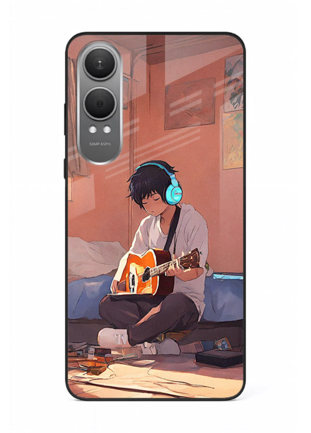 anime guitar room aesthetic art OnePlus Nord CE4 Lite glass cover cozy warm anime scene case