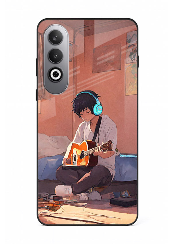 anime guitar room aesthetic art OnePlus Nord CE4 glass cover cozy warm anime scene case