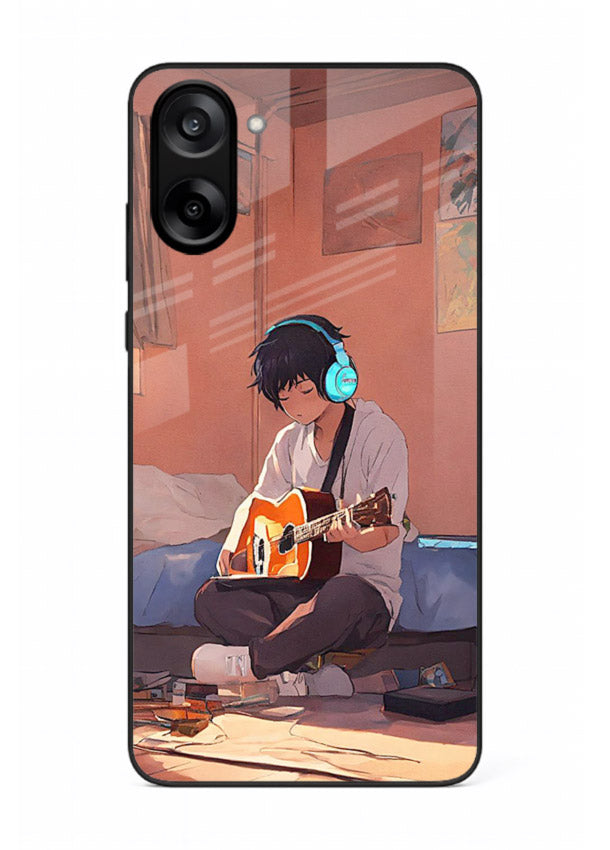 anime guitar room aesthetic art OnePlus Nord CE5 glass cover cozy warm anime scene case