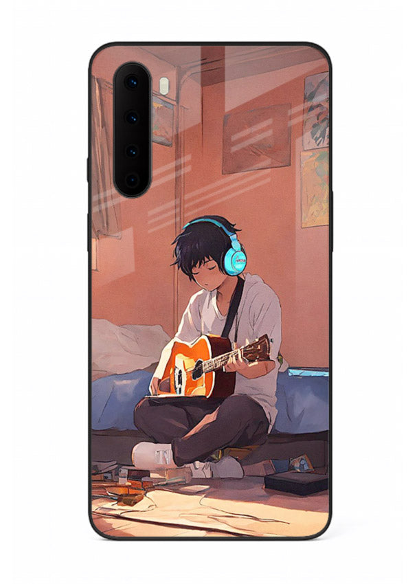 anime guitar room aesthetic art OnePlus Nord glass cover cozy warm anime scene case