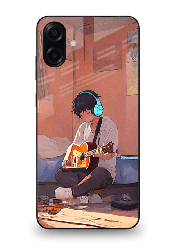 anime guitar room aesthetic art Samsung A06 5G glass cover cozy warm anime scene case