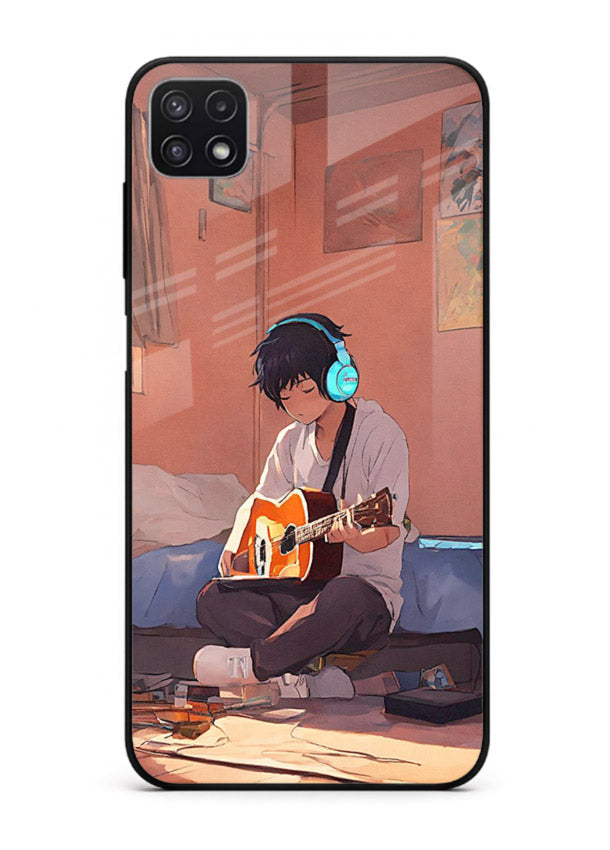 anime guitar room aesthetic art Samsung F42 5G glass cover cozy warm anime scene case