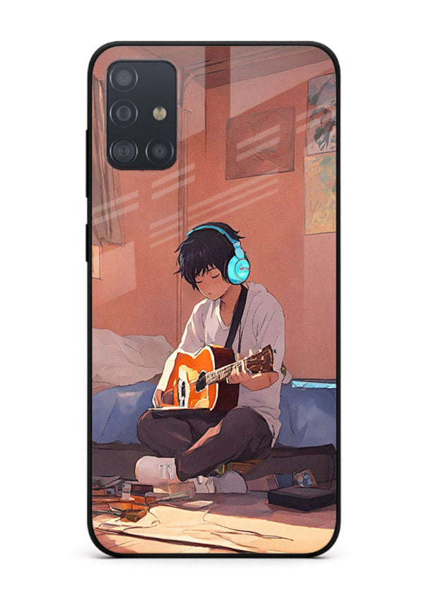 anime guitar room aesthetic art Samsung A71 glass cover cozy warm anime scene case